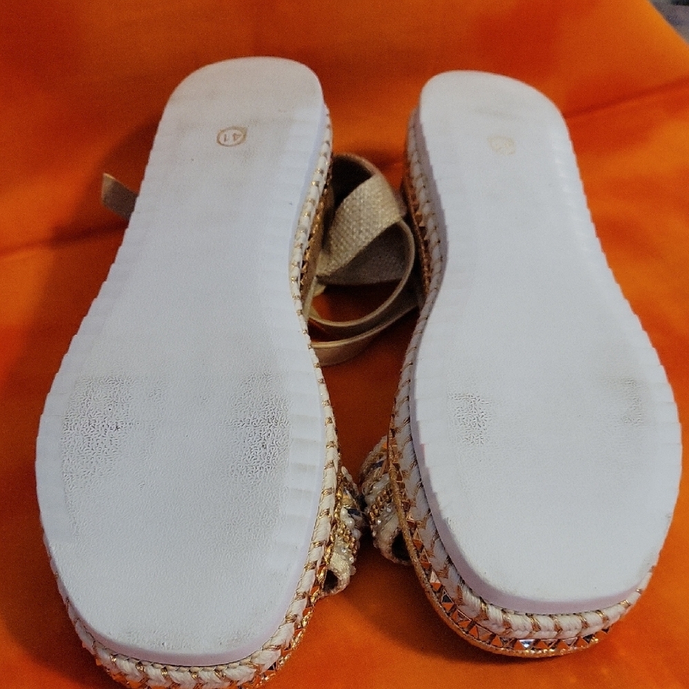 Platform Wedge Beige Women's Sandals 41 EU 10 1/2 - Picture 5 of 7